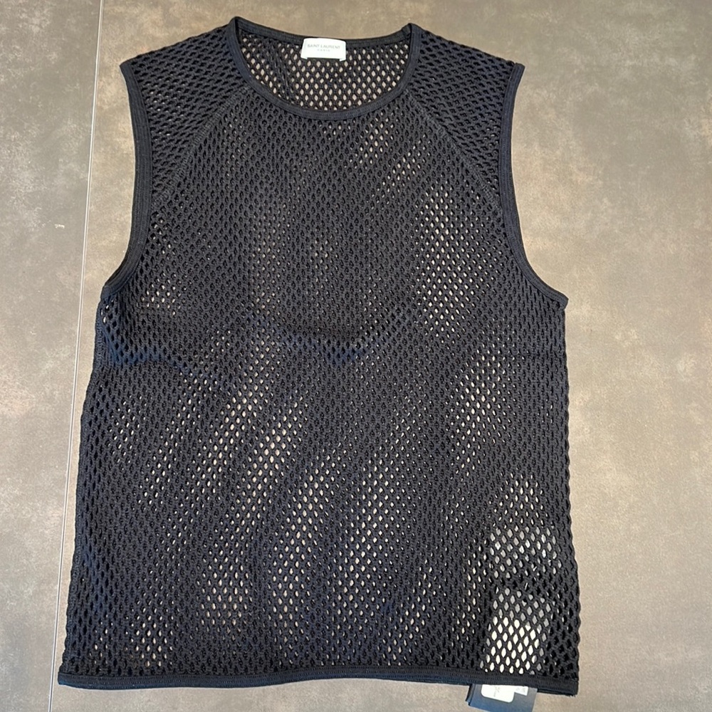 SAINT LAURENT PARIS Short Sleeve Mesh Net Top NWT Size L